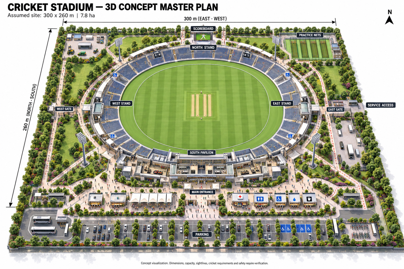 Supplied aerial 3D cricket stadium concept